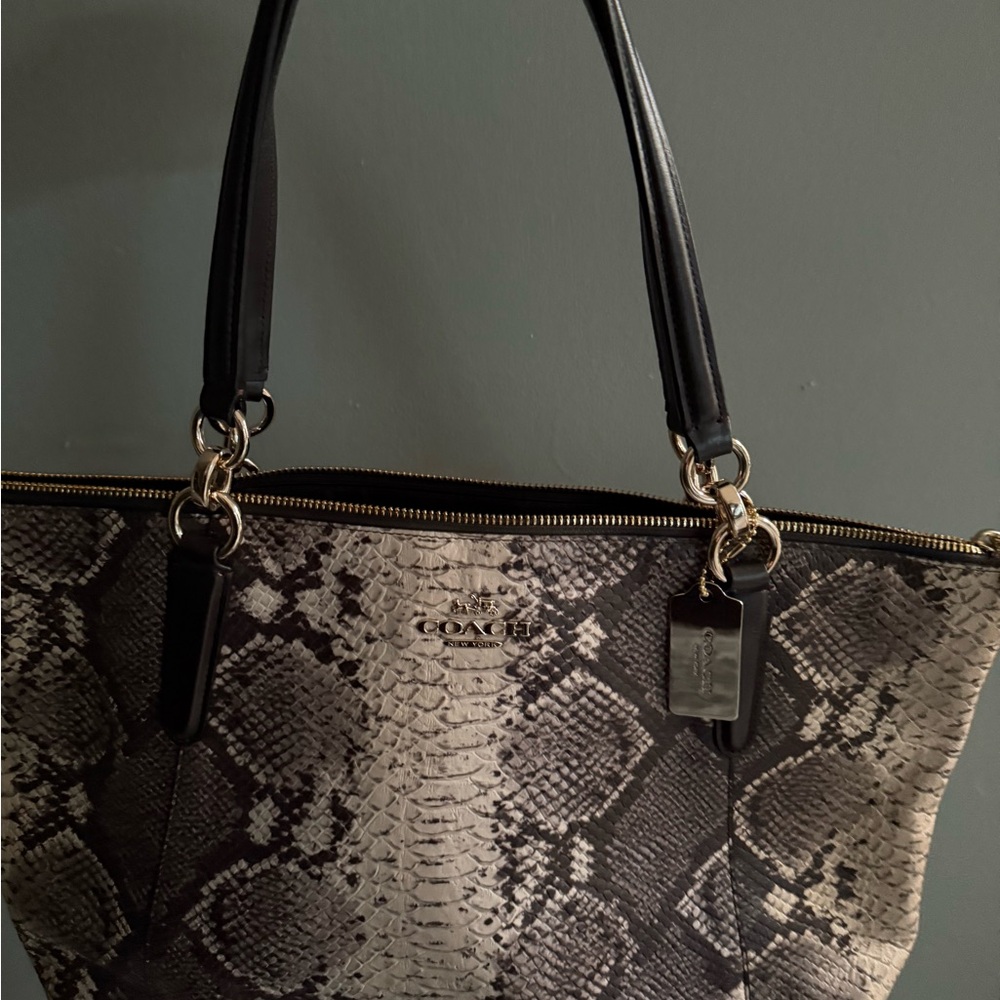 Coach Black and Tan Snake Print Tote